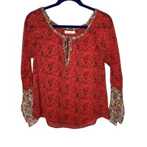 Patterson J Kincaid Red Multicolor Boho Long Sleeve Blouse Size XS